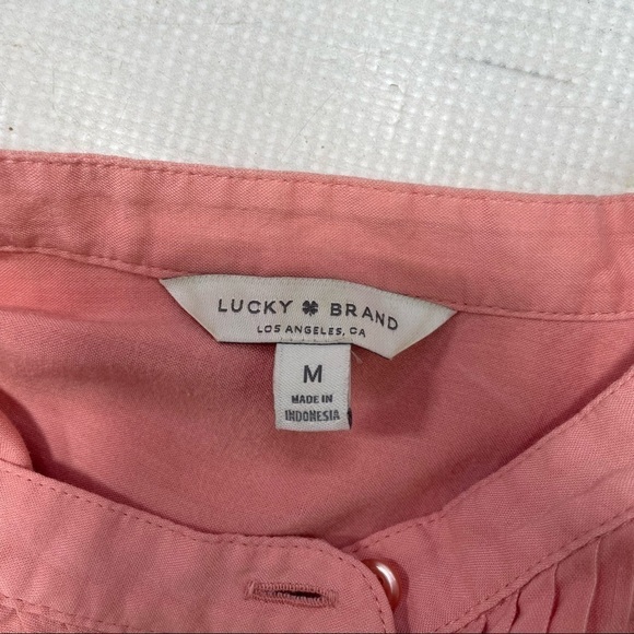 Lucky Brand Top Blouse Shirt Boho Peasant Pink Shirt Size Medium - Picture 9 of 10